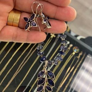 Sterling Silver & Iolite Necklace & Earrings Set